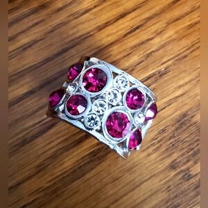 💥4/$10  Elegant Silver Ring with Pink and Clear Stones
